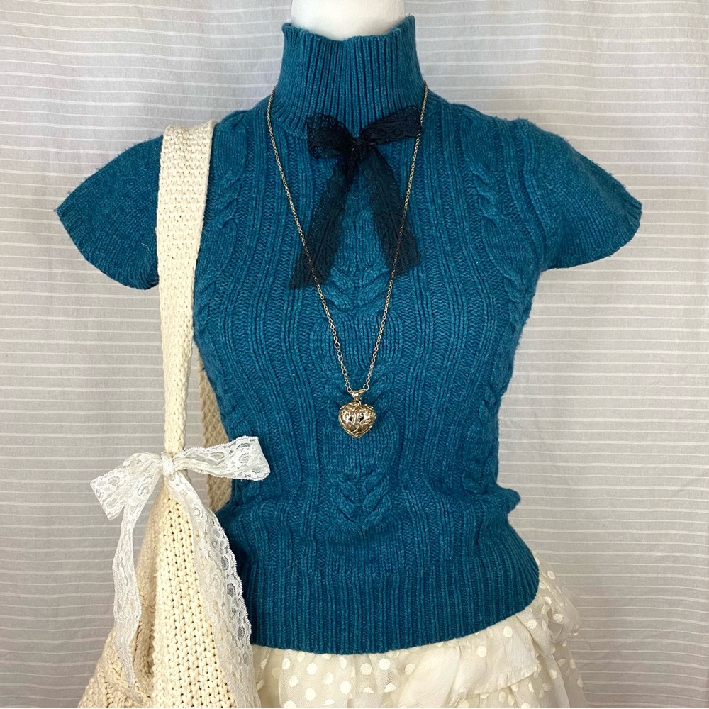 ♡ mock neck cable knit short sleeve sweater top ♡ - Picture 2 of 5